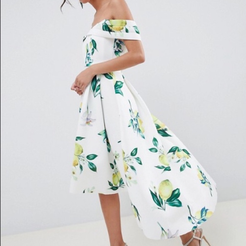 ASOS White High Low Dress with Lemon Print Women’s Size 10